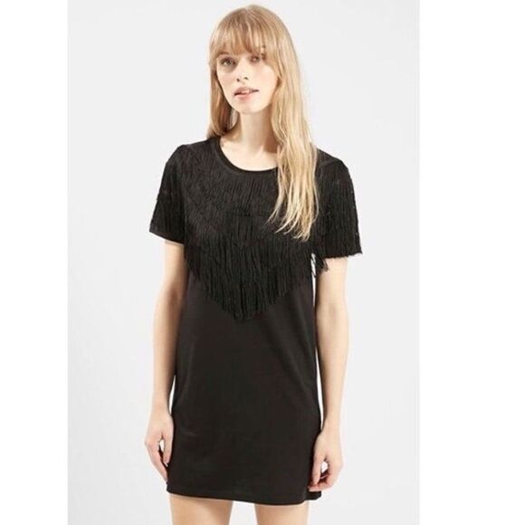 Topshop Fringed Tee Dress - Picture 1 of 4